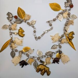 Vintage Carved Bone and Silvertone Necklace